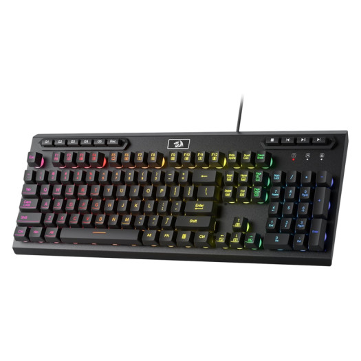 Redragon K513 RGB Membrane Gaming Keyboard, Standard 104 Keys Linear Mechanical-Feel Keyboard w/ 5 Extra On-Board Macro G Keys, Dedicated Media Control, Solid Metal Top Case